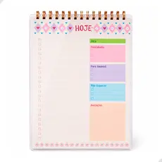 Planner Diário Coração Colorido 50 Folhas Fofas Layout Funcional Encadernação Dourada Resistente