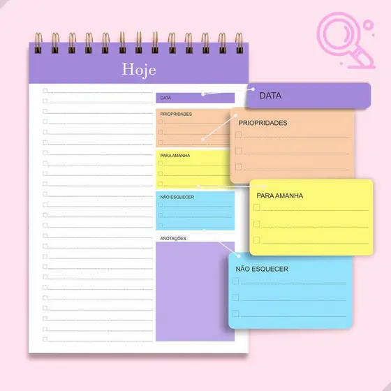 Planner Diário Não Datado Espiral Capa Transparente Bloco de Notas P/ Anotações De Tarefas 50 Folhas