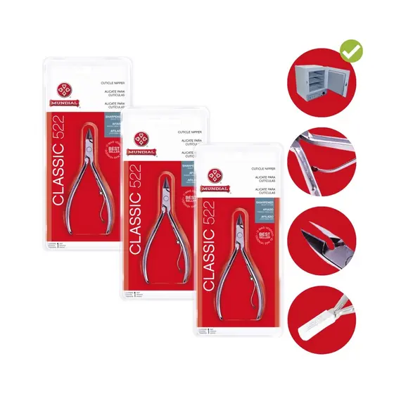 Kit 3 Alicates Cutícula Mundial 522 Classic Afiado Best Seller