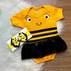 Body temático mesversário bebê Abelhinha Abelha e laço