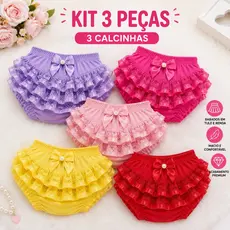 Kit 3 Calcinha Bunda Rica Com Laço E Renda Babadinho Escolha a Cor Bebe