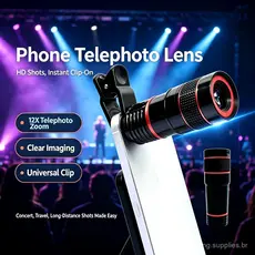 Lente de Câmera para Celular com Foco Longo, Zoom HD 12X, Lente Monocular Externa com Clipe para Celular, Telescópio par