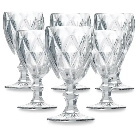 Kit Taças Diamond Vidro Transparente Para Vinho Luxo Resistente