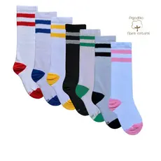 Meia 3/4 Infantil Cano Longo Órtese Skate Patins Galocha Colorida