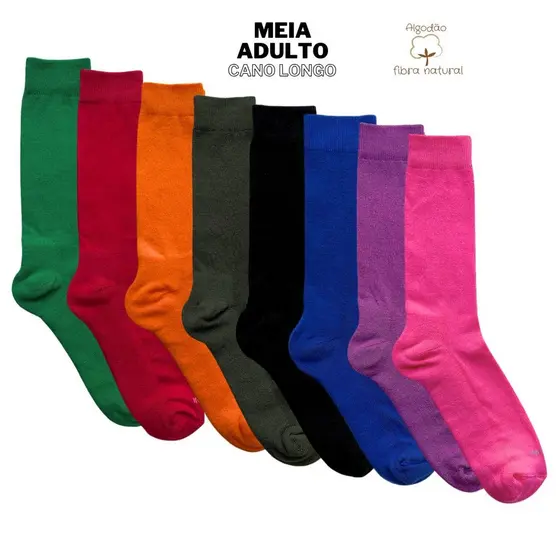 Meias Cano Alto Longo Algodão Lisa 35-42