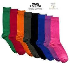 Meias Cano Alto Longo Algodão Lisa 35-42