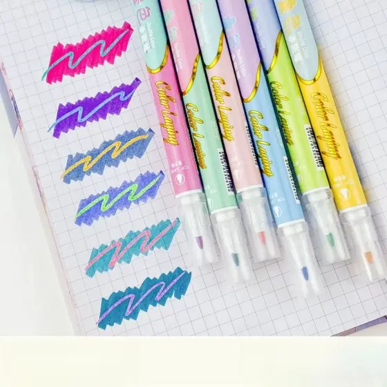 6 Marca Texto Clear Mágico 6 Pçs Com Dupla Ponta Destaque 12 Cores/2 em 1 papelaria divertida Marca Texto