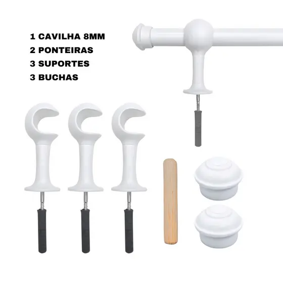 Varão Simples de Madeira para Cortina 1,50 Metros 19mm Resistente Decorativo para Quarto Sala Várias Cores