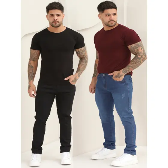 Kit Calças Masculina Jeans Skinny Lisa Básica Com Lycra A-130/133