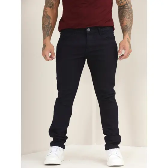 Calça Jeans Masculina Slim Básica Lisa com Lycra Azul Marinho A-151