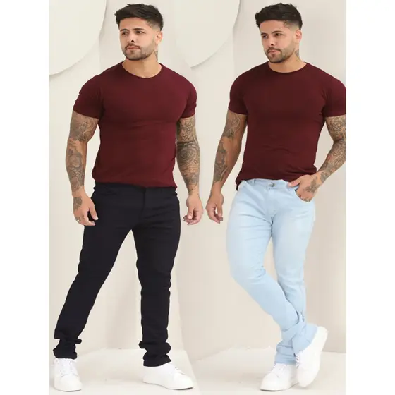 Kit Calças Masculina Jeans Slim Lisa Básica Com Lycra Premium A- 110/151