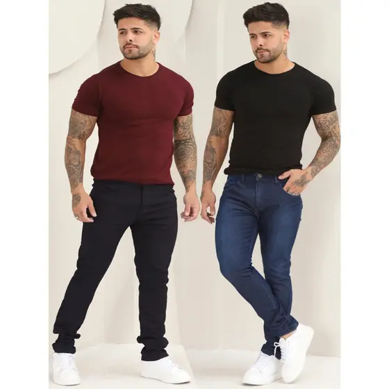 Kit Calças Masculina Jeans Skinny Lisa Básica Com Elastano A-140/151