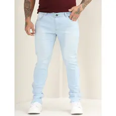 Calça Jeans Masculina Slim Básica Lisa com Lycra Lavagem Clara A- 110