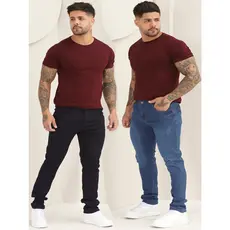 Kit Calças Masculina Jeans Skinny Com Lycra Lisa Básica Azul Escuro e Média A - 133/151