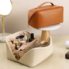 Bolsa De Cosmético De Couro PU Com Grande Capacidade Portátil Viagem Cosméticos Para Viagem