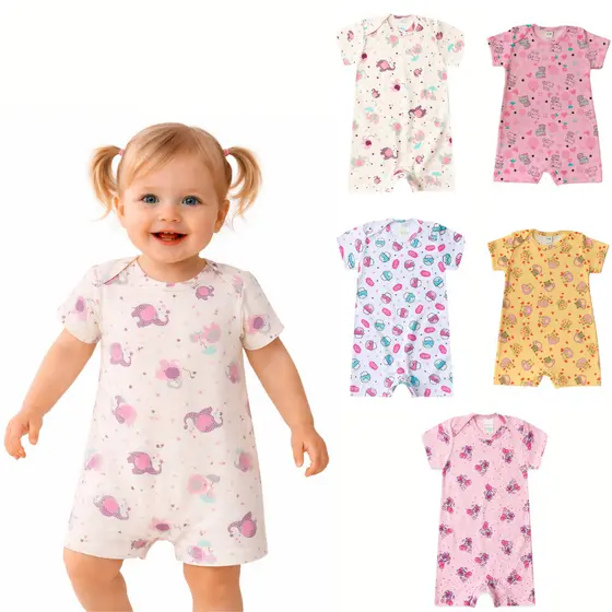 Kit 5 Macaquinhos Bebê Menina Suedine Premium | Algodão macio | Toque Suave | P ao 3 anos