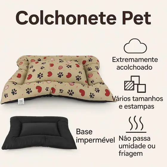 Caminha Colchonete Cama Pet Impermeável para Cães e Gatos Tamanhos P, M, G, GG, XG e XGG