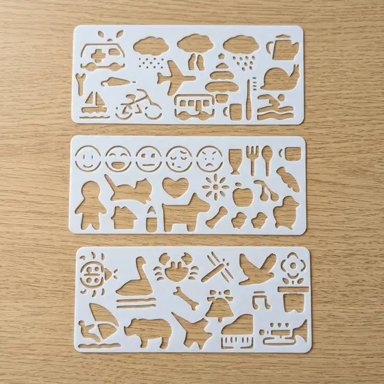 Kit 3 Stencil Ícones Bullet Journal Brinclinc | Planner Agenda Viagem Animais Emoji DIY
