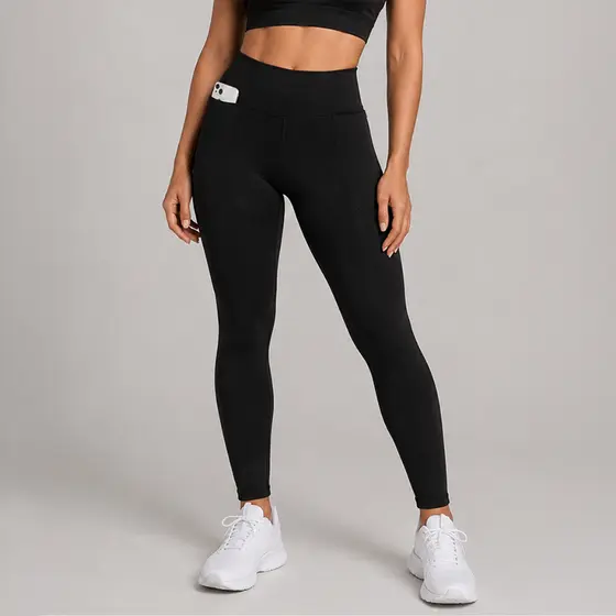 Calça Legging Fitness Feminina Grossa Cintura Alta Com Bolso Zero Transparência Legging feminina