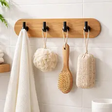 Cabideiro Adesivo De Bambu Com 2/3/4 Ganchos Design Moderno E Minimalista Resistente Suporta 5 kg