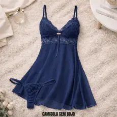Camisola Transparente Sensual Tule e Renda com Calcinha com Detalhes em Renda Camisolas Femininas Sem Bojo para Dormir