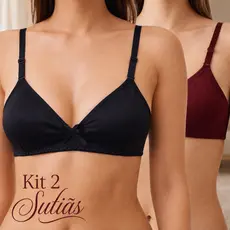 Kit 2 Sutiã Feminino Sem Bojo Menina Moça Dia a Dia Soutien de Luxo com Alça Regulável Tecido Duplo