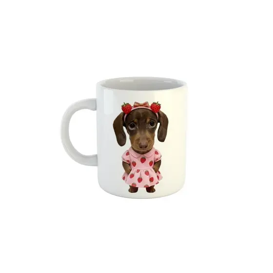 Caneca Meme Cachorro Salsicha com Roupa Engraçada