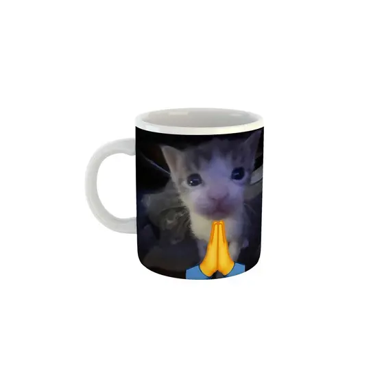 Caneca Engraçada Gatinho Rezando Meme