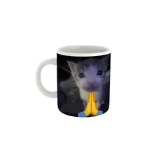 Caneca Engraçada Gatinho Rezando Meme