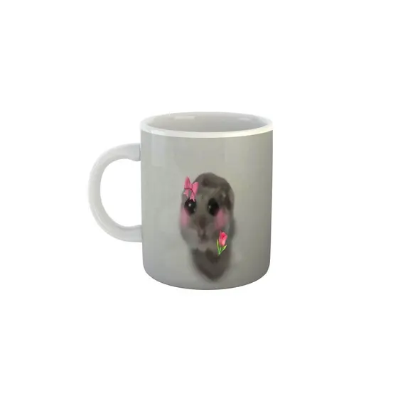 Caneca Meme Fofura Hamster de dando uma Flor