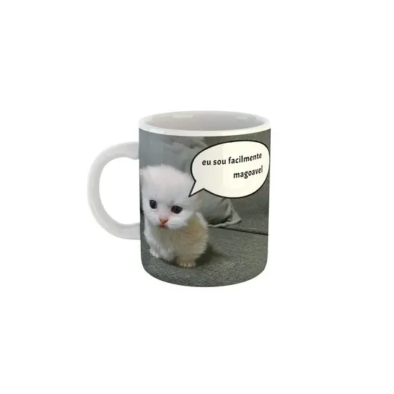Caneca Meme Gatinho "Sou facilmente Magoável"