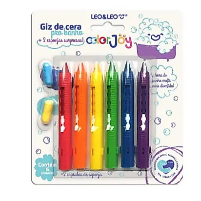 Lapis Giz de Cera pro Banho Colorido 10cm 6 unidades ColorJoy Risca e Apaga