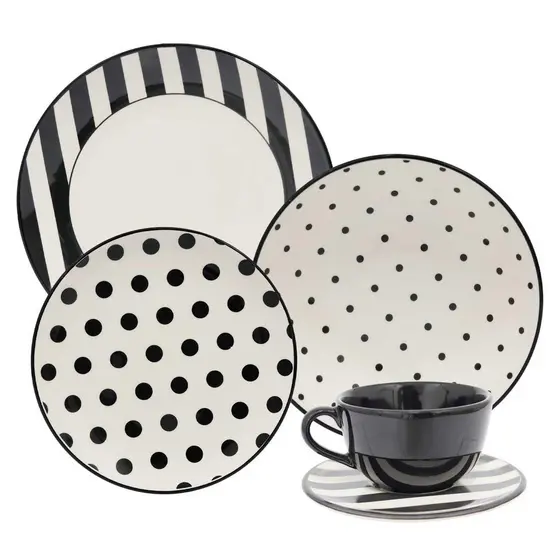Aparelho de Jantar e Chá 20 Peças Oxford Unni Stripes And Dots
