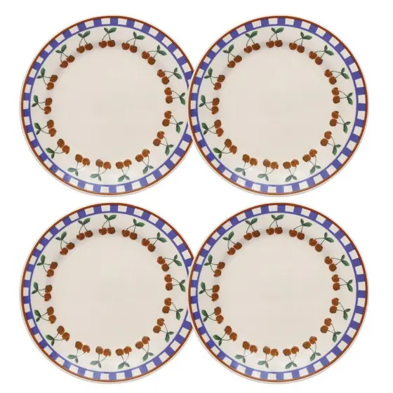 Jogo de 4 Pratos Rasos 24 Cm Donna Jardim de Cerejas