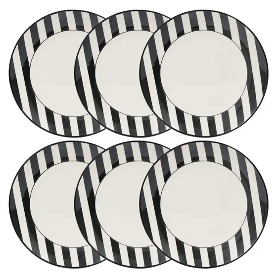 Jogo de 6 Pratos Rasos 26 Cm Oxford Unni Stripes And Dots