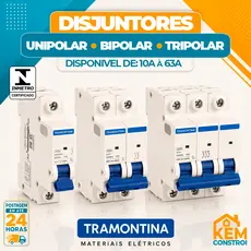 Disjuntor Tramontina Unipolar/Bipolar/Tripolar 10A a 63A DIN Curva C Original