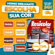 Verniz Brilhante Para Madeira Interno Secagem Rápida Lata Galão 900ml/3,6 Litros - Resicolor