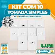 Kit 10 Tomada Simples Horizontal 10A 4x2 Modular Linha I9 Ilumi