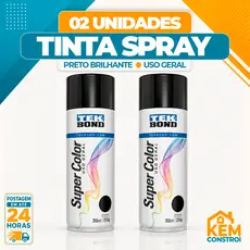 Kit 02 Tinta Spray Tekbond Uso Geral 350ML Preto Brilhante Secagem Rápida Alta Performance
