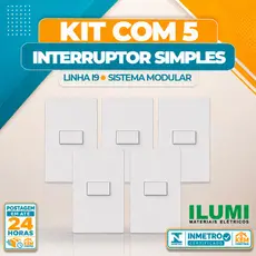 Kit 05 Interruptor Simples Ilumi I9 Horizontal Branco 4x2 Completo