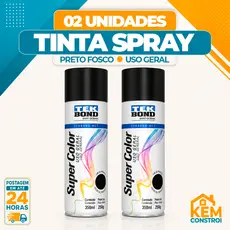 Kit 02 Tinta Spray Tekbond Uso Geral 350ML Preto Fosco Secagem Rápida Alta Performance