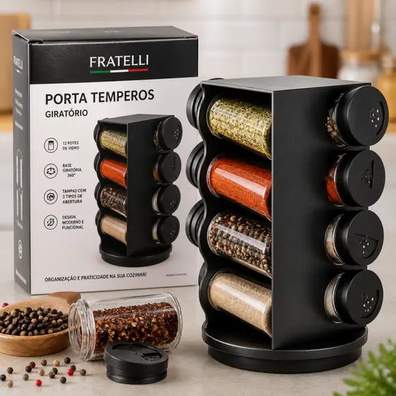 Porta Condimentos Giratório 6 Potes 80ml Organizador Cozinha
