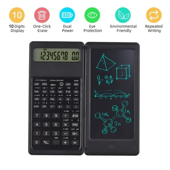 Calculadora Científica Dobrável 2 em 1 Com Suporte de Escrita em LCD de 6 polegadas Gráficos