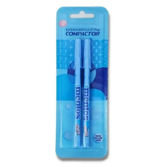 Caneta Esferográfica Compactor Pop Mentos, 0,7 mm, Blister com 02 Azul