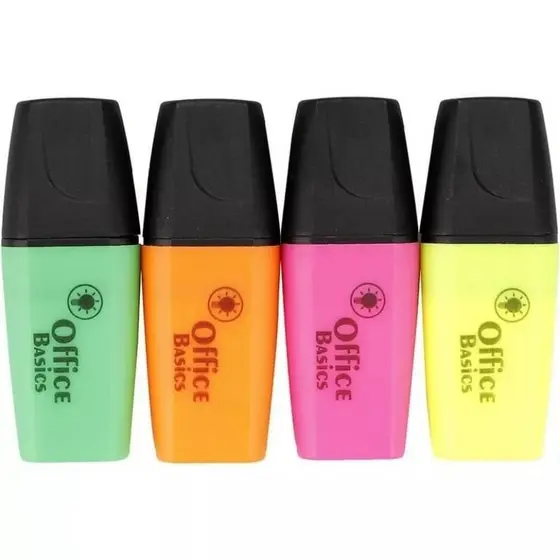 Kit Com 4 Marca-Textos Premium School Basic Verde, Laranja, Rosa e Amarelo Importado