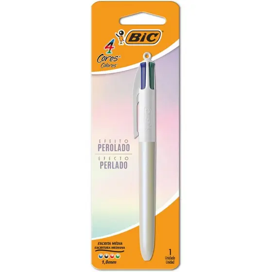 Caneta BIC Escrita Média Retrátil, 4 Cores Efeito Perolado, Corpo Perolado Branco, BIC, 1 Unidade