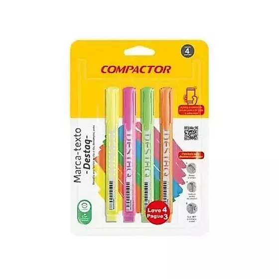 Marca-Texto Compactor Destaq - 4 Cores Neon Lançamento