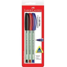 Caneta Esferografica Trilux Ponta Fina Vermelho/Preto/Azul - Blister com 03, Faber-Castell, SM/TRIPF