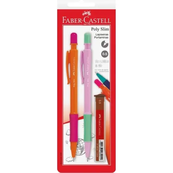 Lapiseira Faber-Castell Slim 0.5mm - kit Com 1 Rosa e 1 Roxa Grátis Refil de Grafite