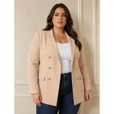 Blazer Feminino Plus Size Alfaiataria Sem Forro | Botões Dourados Decorativos | Elegante para , Escritório e Casual